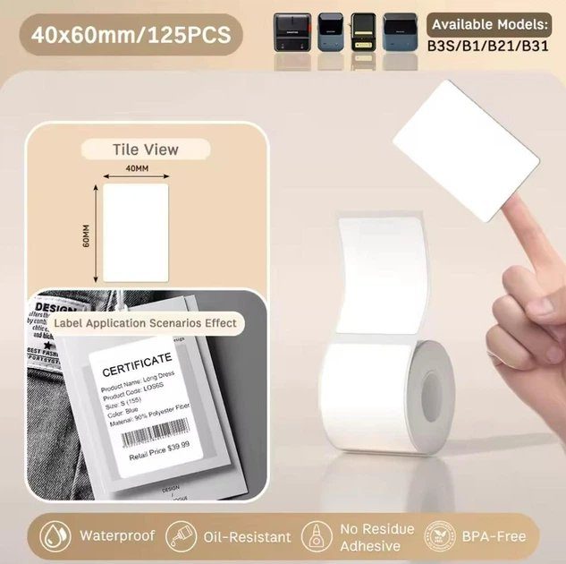 Етикетки NIIMBOT T40*60-125 (White) (A2A68651201) 4