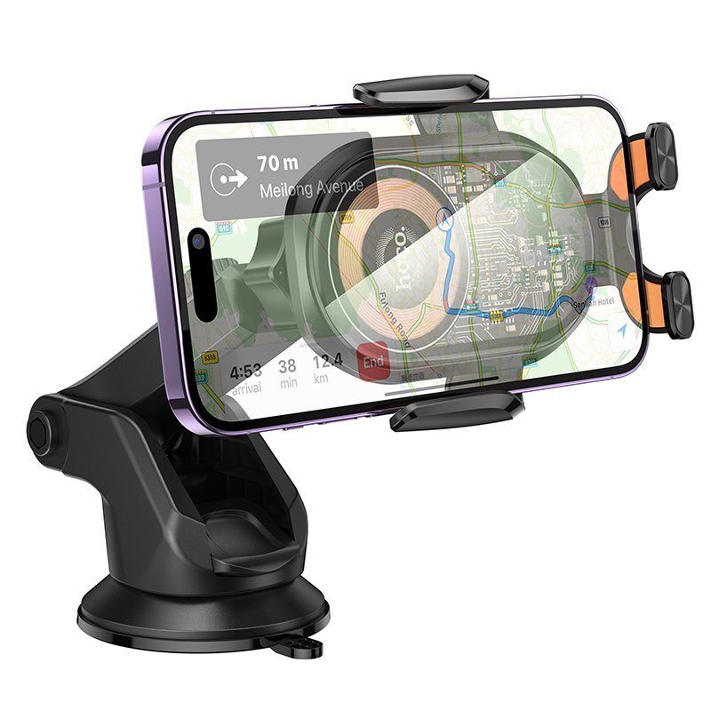 Автотримач для телефона з БЗП HOCO HW34 Blue whale 3-axis linkage wireless fast charging car holder(center console) (6942007652148) 3
