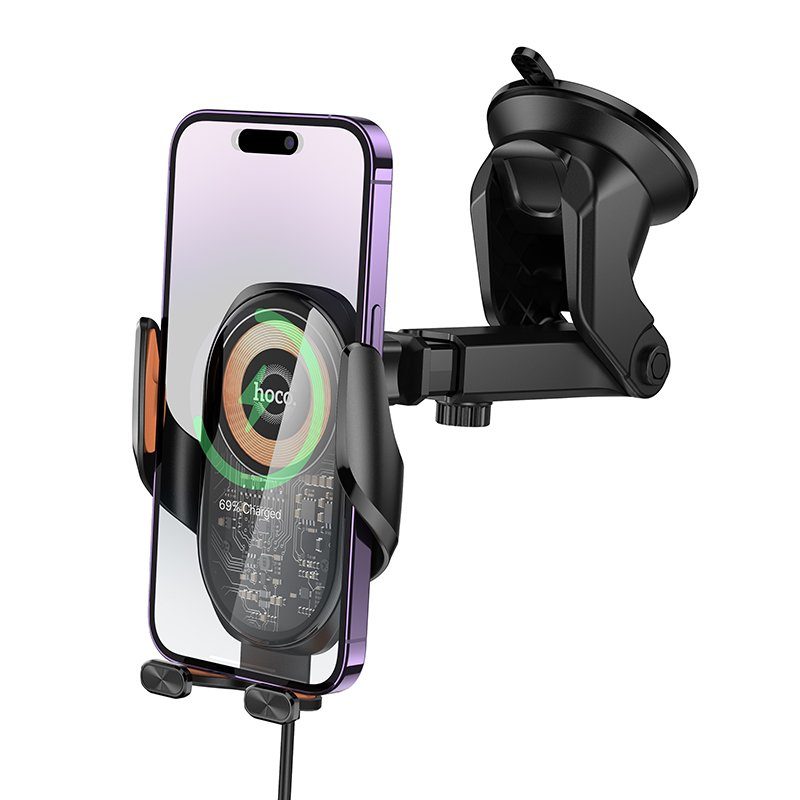 Автотримач для телефона з БЗП HOCO HW34 Blue whale 3-axis linkage wireless fast charging car holder(center console) (6942007652148) 4