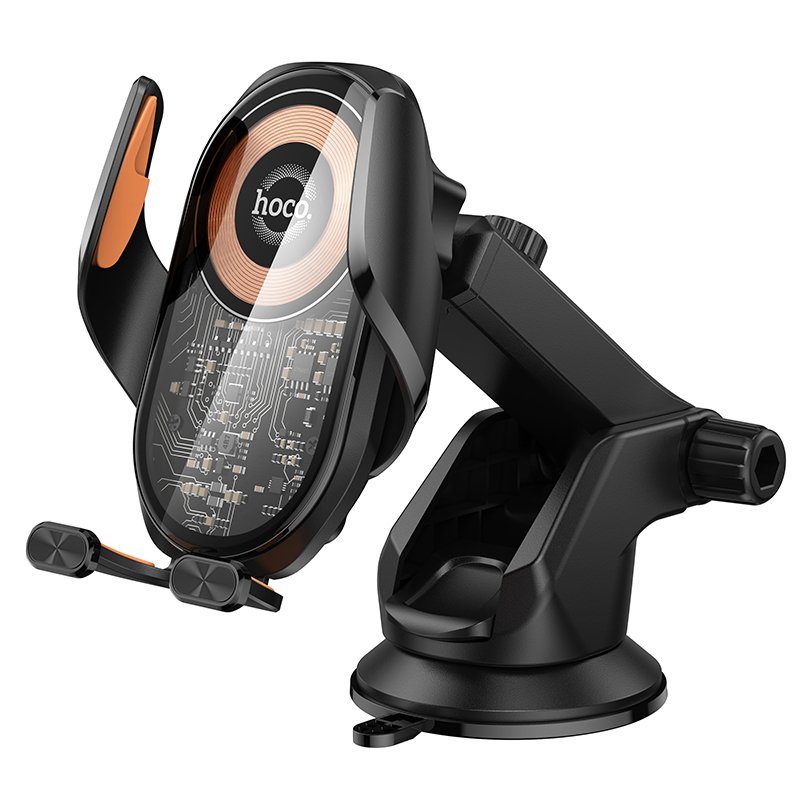 Автотримач для телефона з БЗП HOCO HW34 Blue whale 3-axis linkage wireless fast charging car holder(center console) (6942007652148)