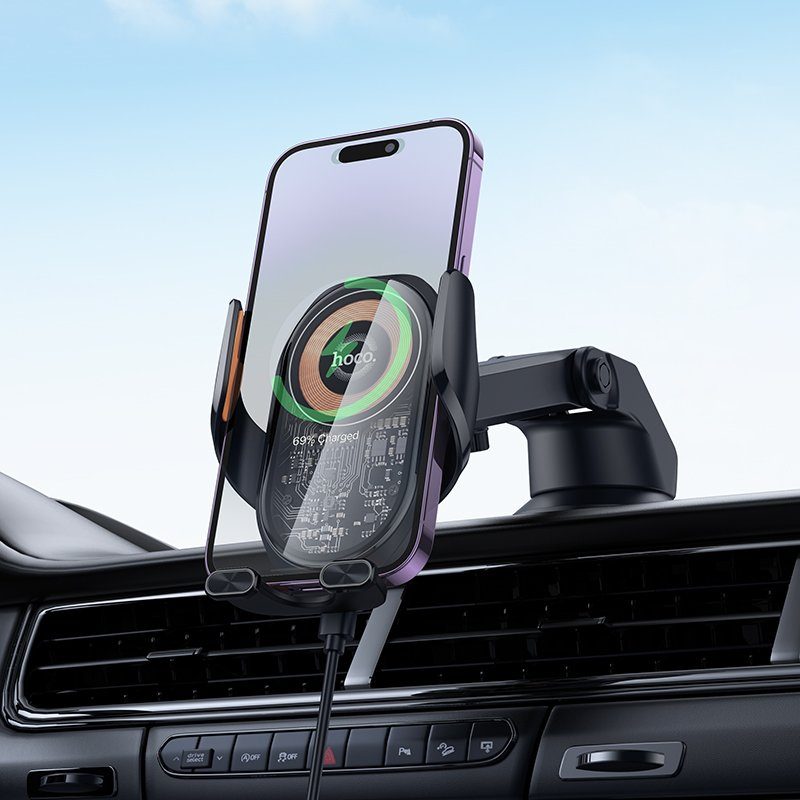 Автотримач для телефона з БЗП HOCO HW34 Blue whale 3-axis linkage wireless fast charging car holder(center console) (6942007652148) 8
