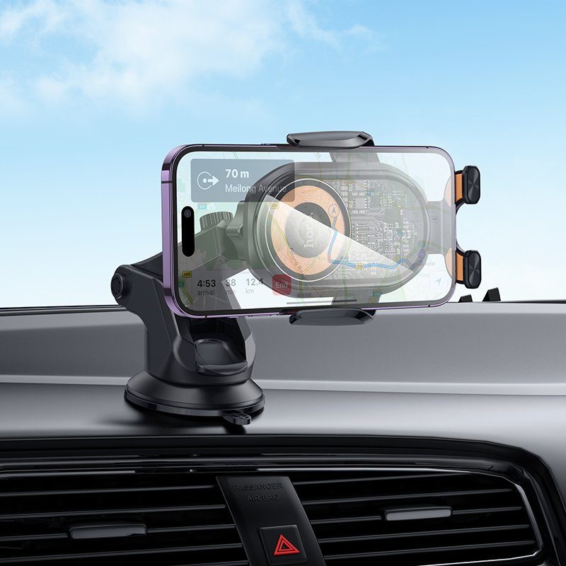 Автотримач для телефона з БЗП HOCO HW34 Blue whale 3-axis linkage wireless fast charging car holder(center console) (6942007652148) 9