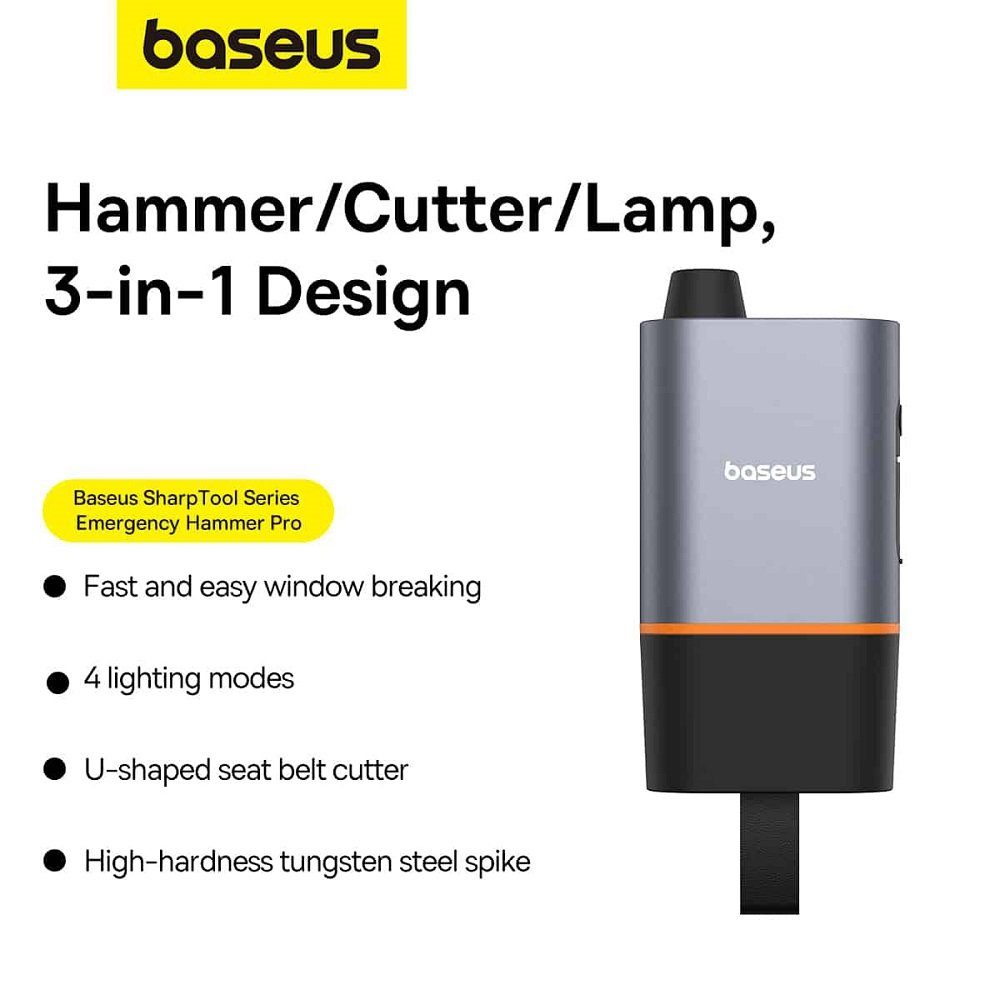 Автомобільний молоток Baseus Sharp Tool Safety Hammer (Window-breaking+Safety belt cutting） Dark gray (C10934401111-00) 9