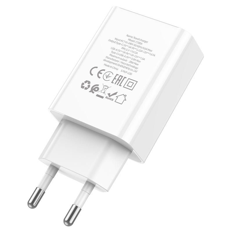 Мережевий зарядний пристрій HOCO C100A PD20W+QC3.0 charger with digital display White (6931474769800) 3