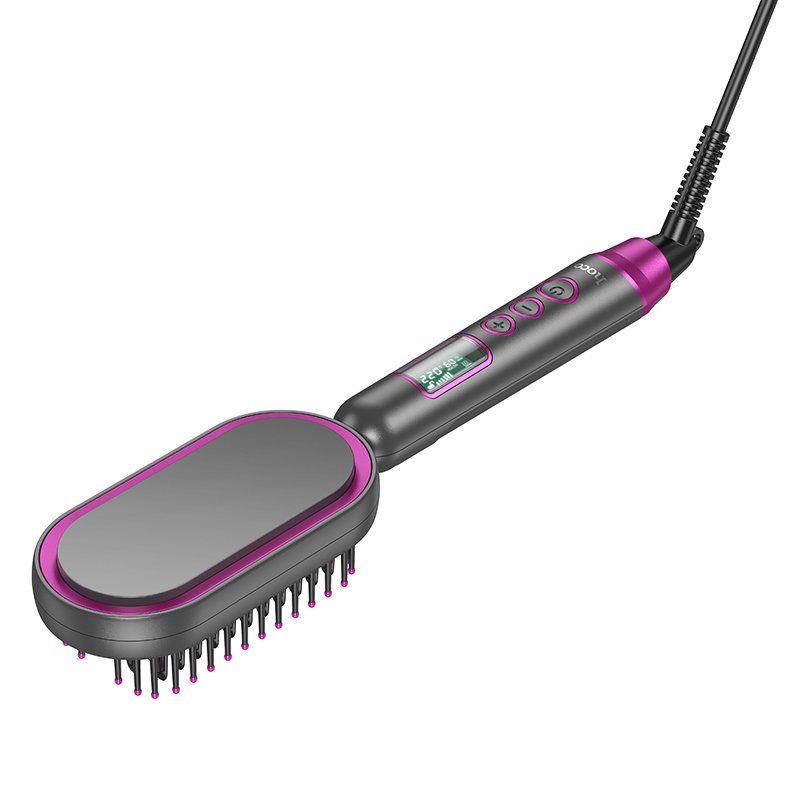 Гребінець для випрямлення волосся з цифровим дисплеєм HOCO HP44 Electric straightening hair comb with digital display(EU) Rose red (6942007631662) 3