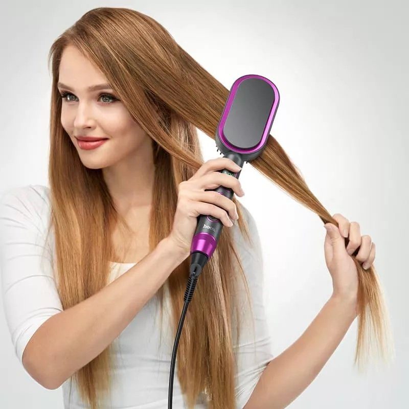 Гребінець для випрямлення волосся з цифровим дисплеєм HOCO HP44 Electric straightening hair comb with digital display(EU) Rose red (6942007631662) 7