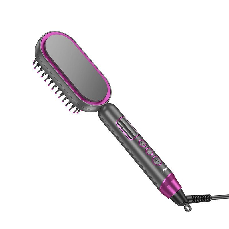 Гребінець для випрямлення волосся з цифровим дисплеєм HOCO HP44 Electric straightening hair comb with digital display(EU) Rose red (6942007631662) 4