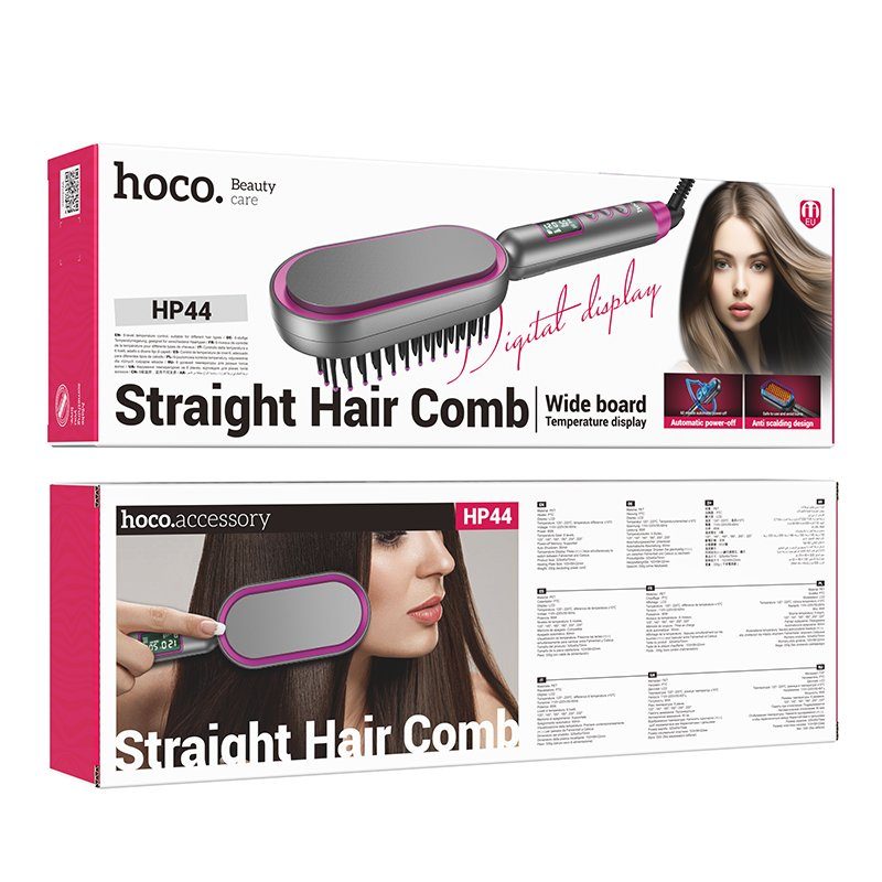 Гребінець для випрямлення волосся з цифровим дисплеєм HOCO HP44 Electric straightening hair comb with digital display(EU) Rose red (6942007631662) 2