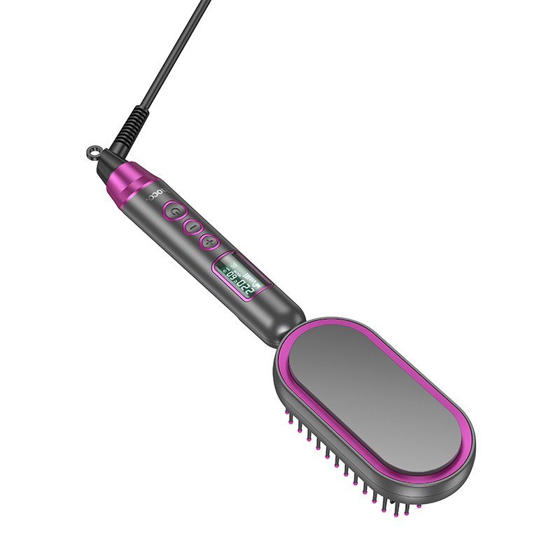 Гребінець для випрямлення волосся з цифровим дисплеєм HOCO HP44 Electric straightening hair comb with digital display(EU) Rose red (6942007631662) 5
