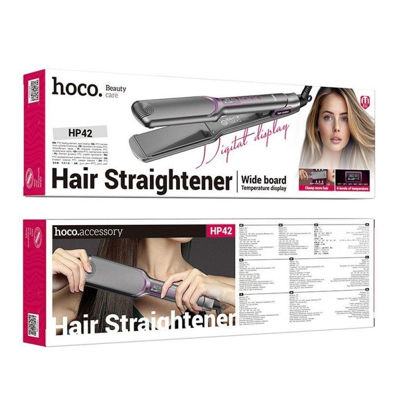Вирівнювач для волосся з цифровим дисплеєм HOCO HP42 Wide board hair straightener with digital display(EU) Gray (6942007631648) 2