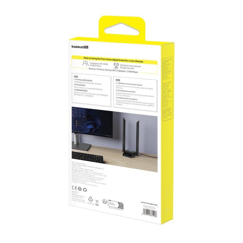 Адаптер Baseus FastJoy Series WiFi Adapter 1300Mbps（External Antenna）Cluster Black (B01317600111-05) 3