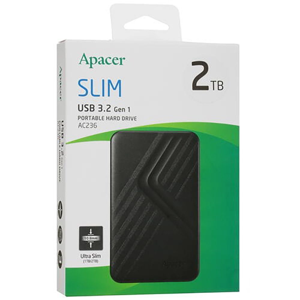 Зовнішній жорсткий диск PHD External 2.5'' Apacer USB 3.2 Gen. 1 AC236 2Tb Black (color box) (AP2TBAC236B-1) 2