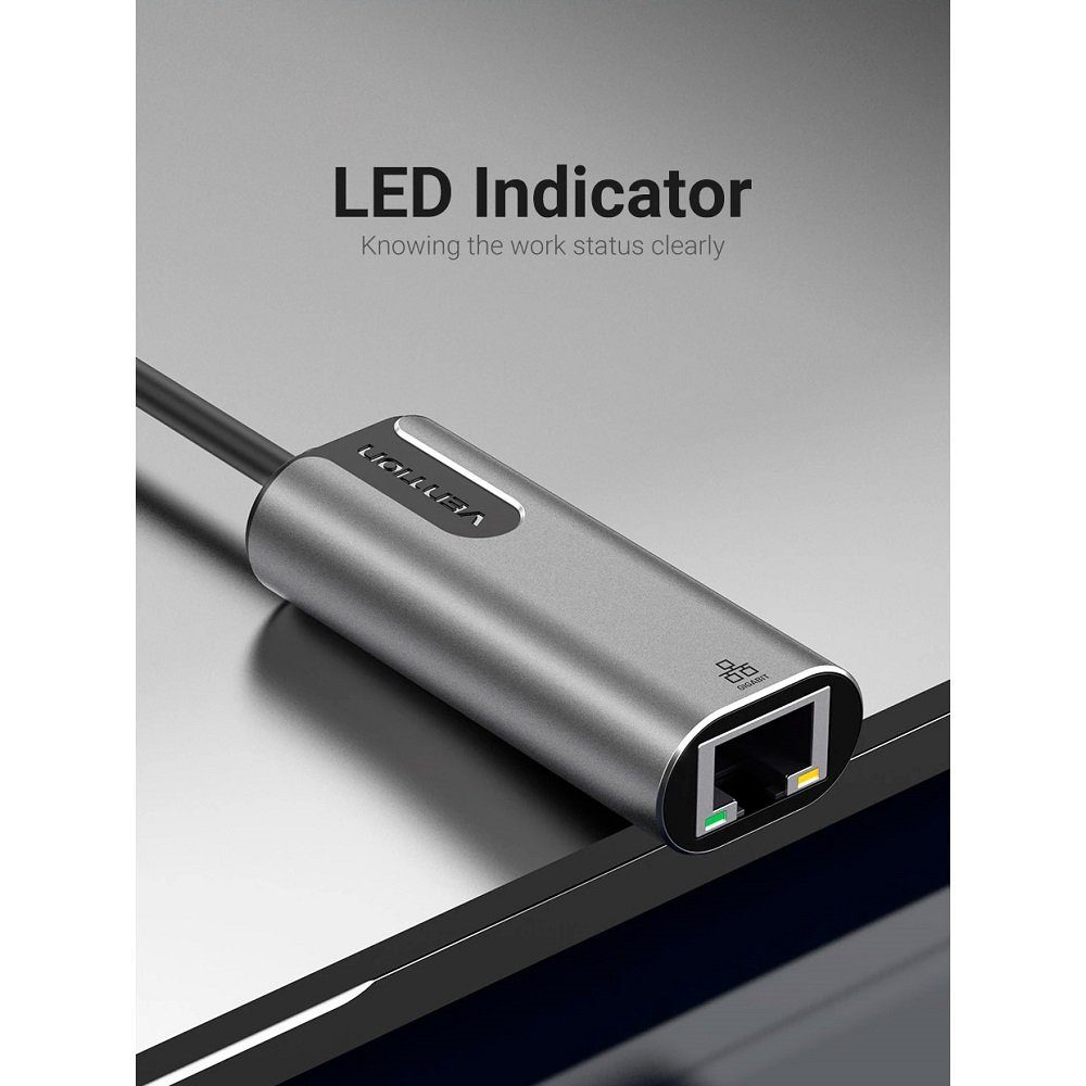 Адаптер Vention USB 3.0-A to Gigabit Ethernet Adapter Gray 0.15M Aluminum Alloy Type (CEWHB) (CEWHB) 8
