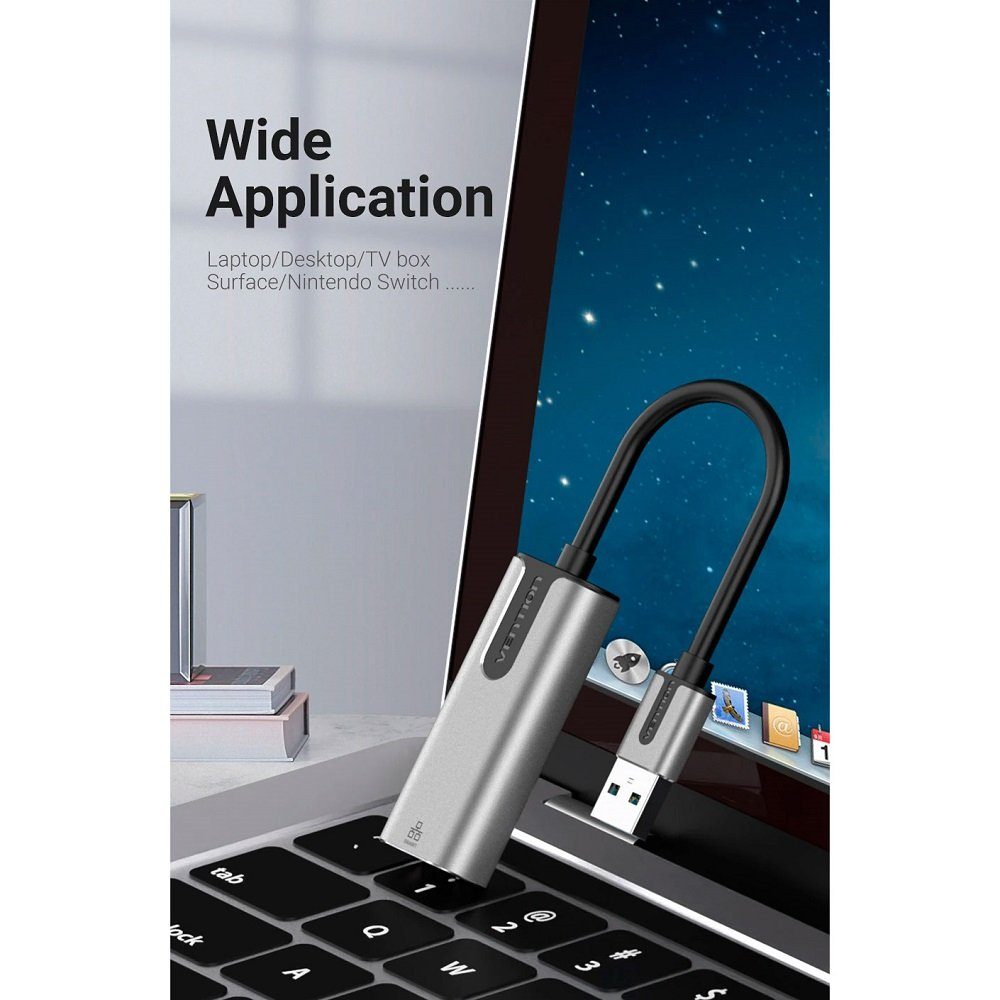 Адаптер Vention USB 3.0-A to Gigabit Ethernet Adapter Gray 0.15M Aluminum Alloy Type (CEWHB) (CEWHB) 7