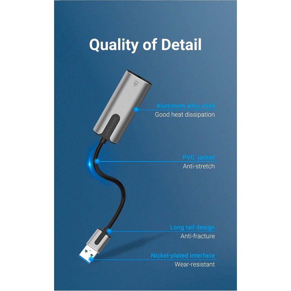 Адаптер Vention USB 3.0-A to Gigabit Ethernet Adapter Gray 0.15M Aluminum Alloy Type (CEWHB) (CEWHB) 9