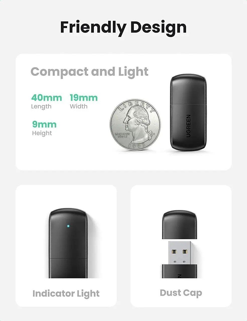 WI-FI-адаптер UGREEN CM448 AC650 11ac Dual-Band Wireless USB Adapter(UGR-20204) (UGR-20204) 3