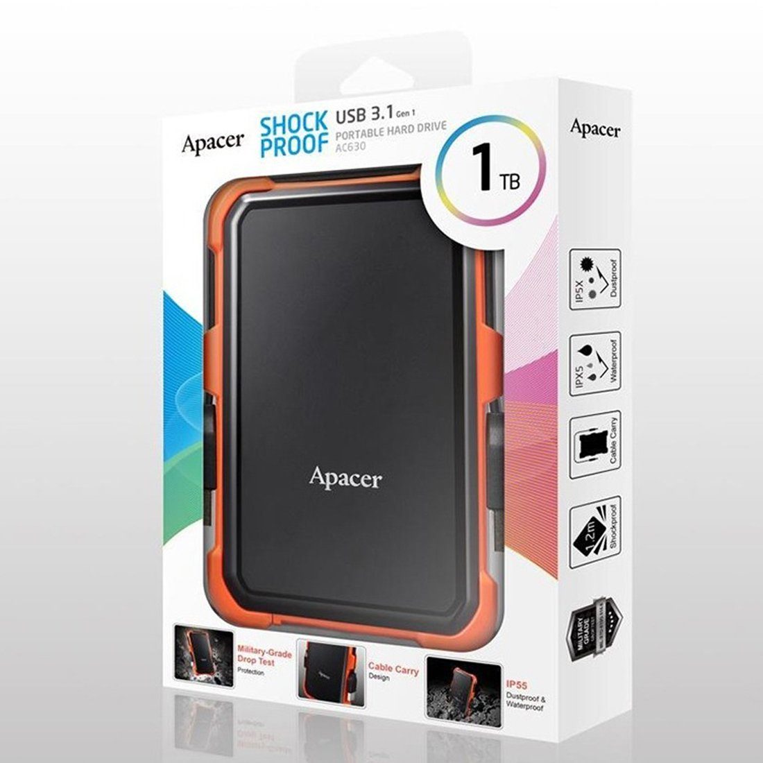 Зовнішній жорсткий диск PHD External 2.5'' Apacer USB 3.1 AC630 1TB Orange (color box) (AP1TBAC630T-1) 2