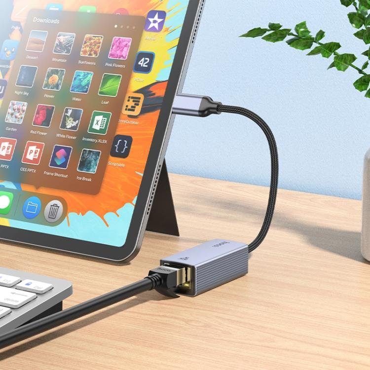 Мережевий адаптер HOCO UA37 Type-C ethernet adapter (1000 Mbps) Metal Gray (6942007647281) 6