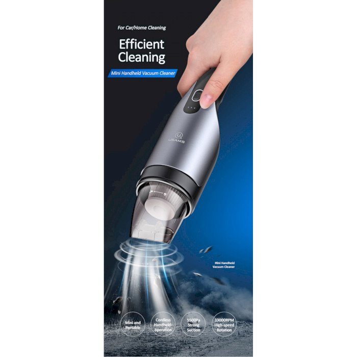 Автомобільний пилосос Usams US-ZB108-1 Mini Handheld Vacuum Cleaner Black (XCQZB10801) 5