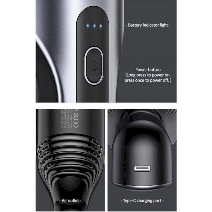 Автомобільний пилосос Usams US-ZB108-1 Mini Handheld Vacuum Cleaner Black (XCQZB10801) 7