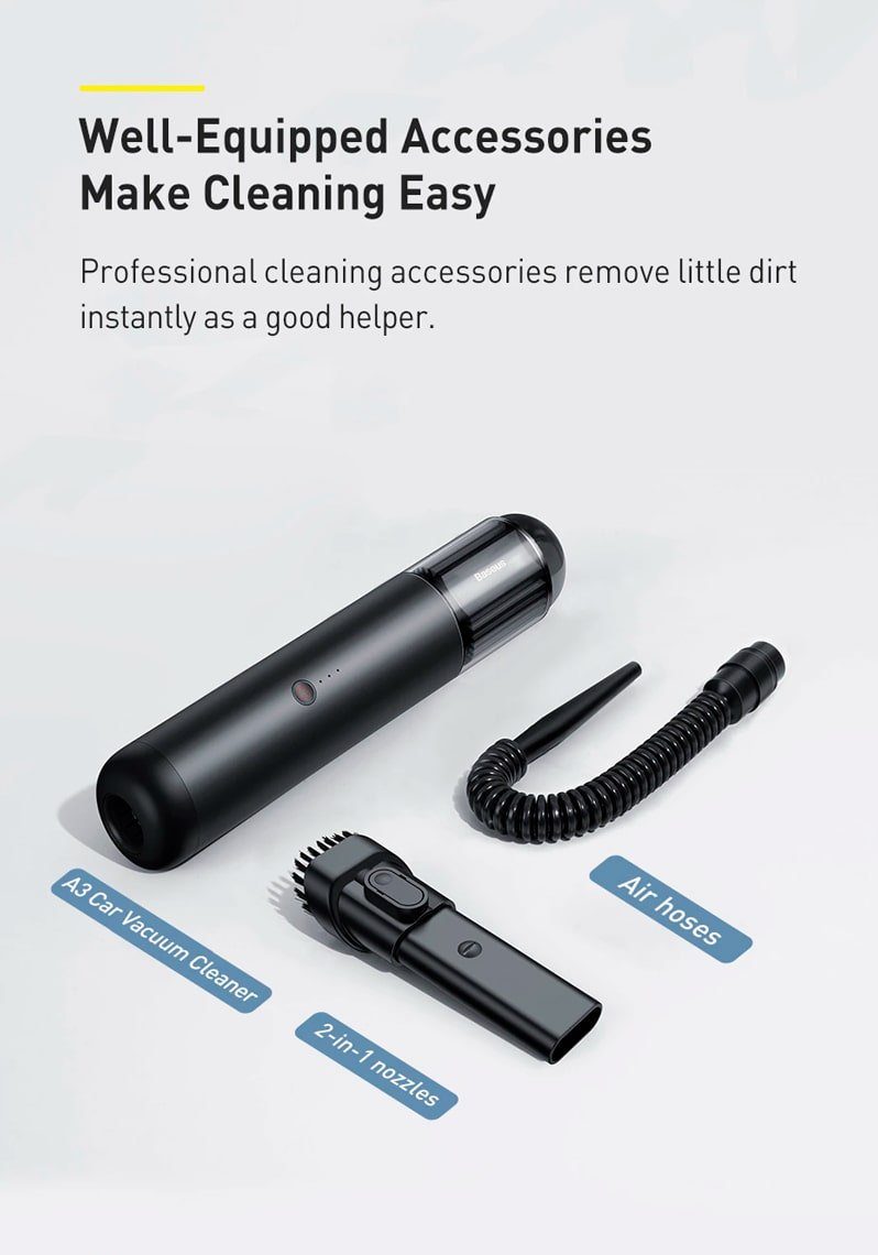 Автомобільний пилосос Baseus A3 CarVacuumCleaner（15000pa）Tarnish (CRXCQA3-0A) 9