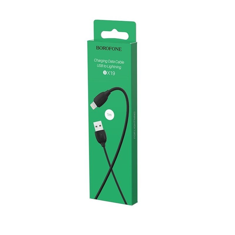 Кабель BOROFONE BX19 USB to iP 2.4A, 1m, PVC, TPE connectors, Black (6931474701756) 2