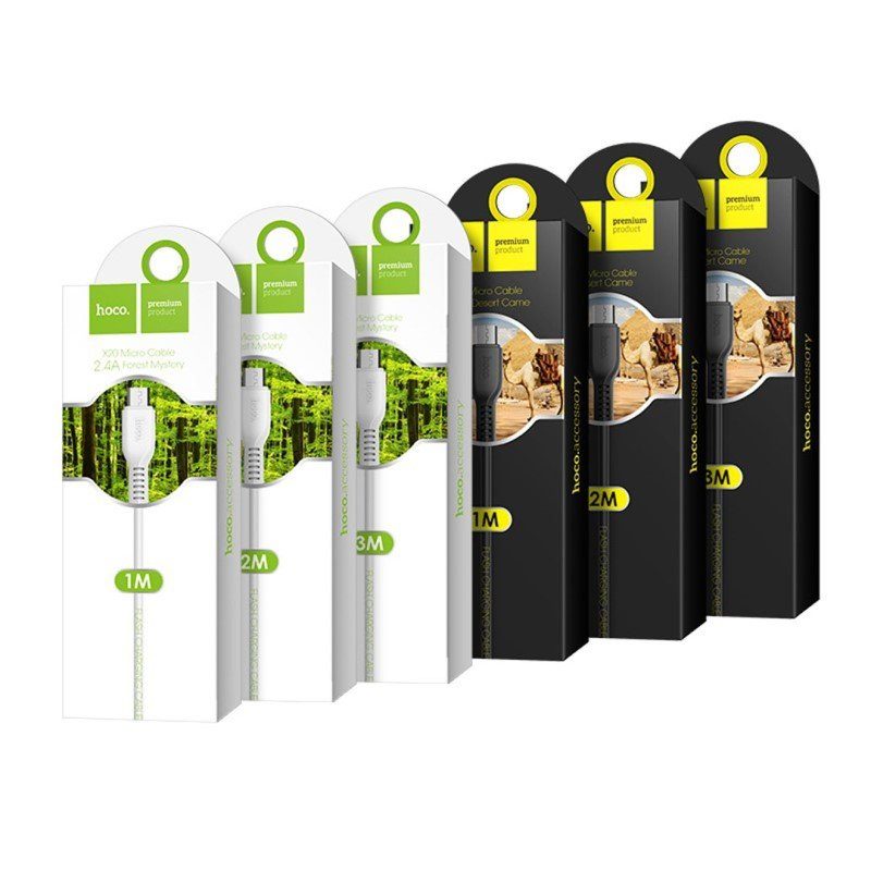 Кабель HOCO X20 USB to Micro 2.4A, 1m, PVC, TPE connectors, Black (6957531068822) 2