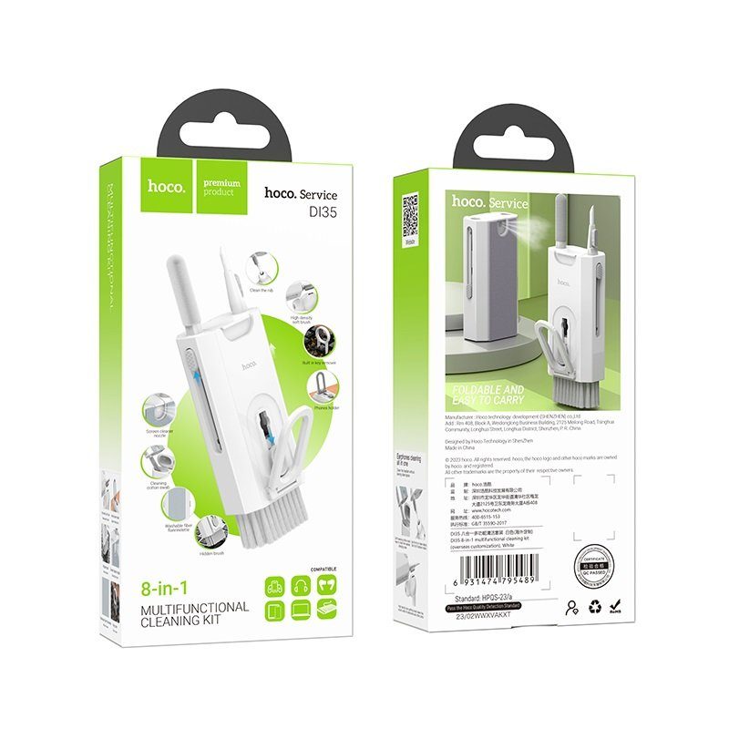 Набір для очистки девайсів Hoco DI35 8-in-1 multifunctional cleaning kit(overseas customization) White (6931474795489) 11