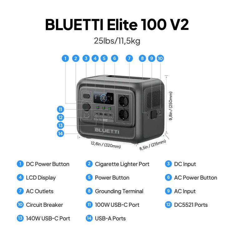 Портативна зарядна станція Bluetti Elite100V2 (P-EL100V2-EU-GY-BL-010) 9