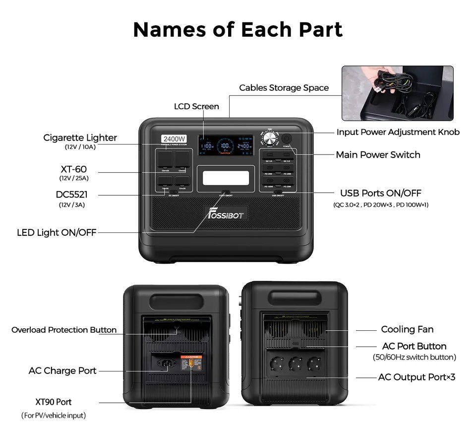 Портативна зарядна станція Fossibot F2400 Black (F2400) 9