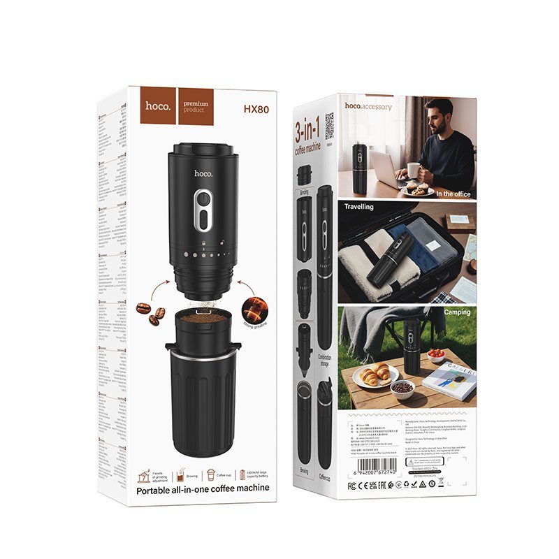 Портативна кавомашина HOCO HX80 15 W 1300 mAh Portable all-in-one coffee machine Black (6942007672740) 2