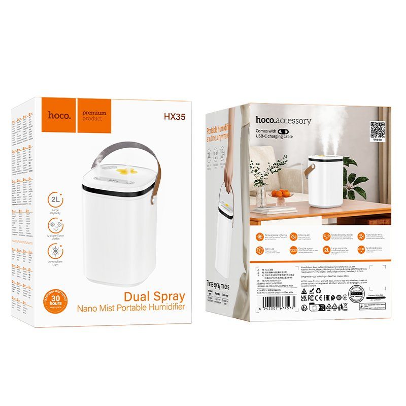 Зволожувач повітря HOCO HX35 Mist 2L double spray humidifier White (6942007674577) 2