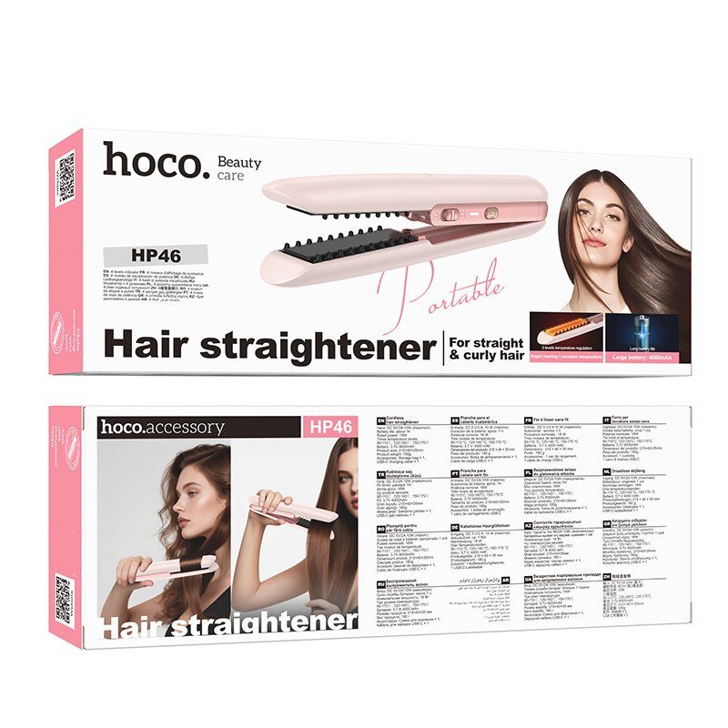 Вирівнювач для волосся з цифровим дисплеєм HOCO HP46 Explicit electric hair straightener pink (6942007666886) 2