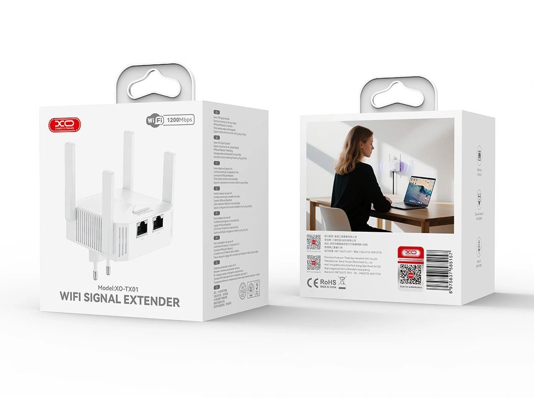 Ретранслятор ХО TX01 (EU) 1200M Repeater + 100M Router 2-in-1 white (6975837585157) 2