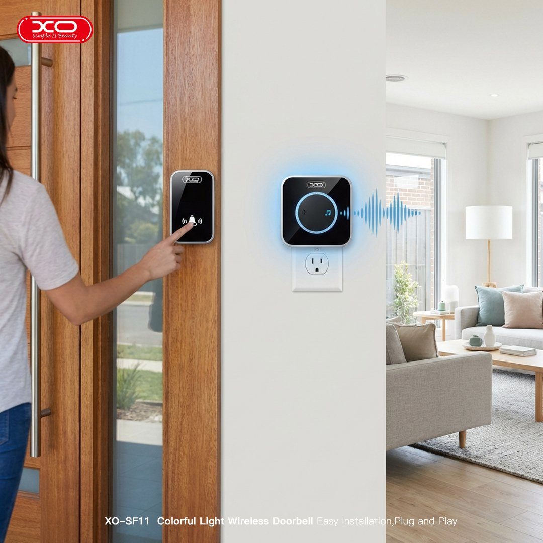 Розумний дзвінок ХО SF11 EU Standard Multicolour Flashing Wireless Doorbell One-to-One System (Transmitter + Chime) Black (6975837589575) 7