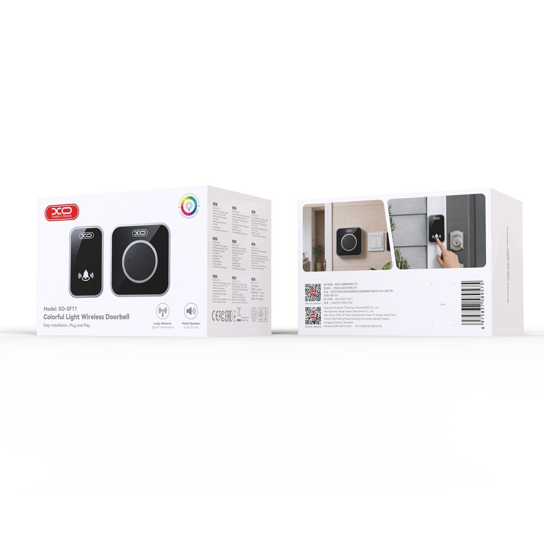 Розумний дзвінок ХО SF11 EU Standard Multicolour Flashing Wireless Doorbell One-to-One System (Transmitter + Chime) Black (6975837589575) 2