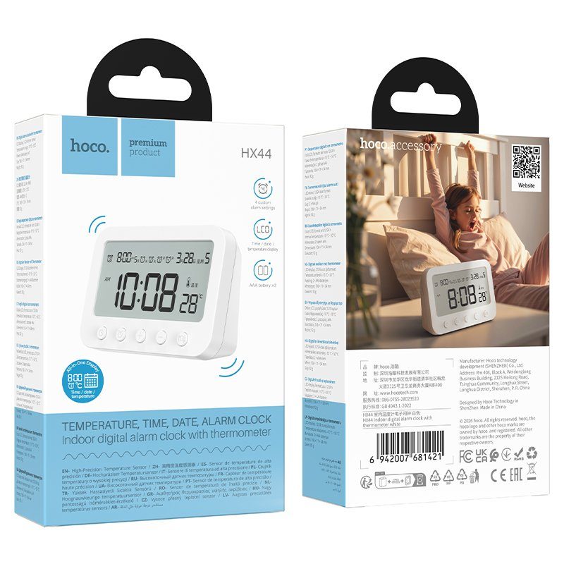 Термогігрометр HOCO HX44 Indoor digital alarm clock with thermometer White (6942007681421) 2