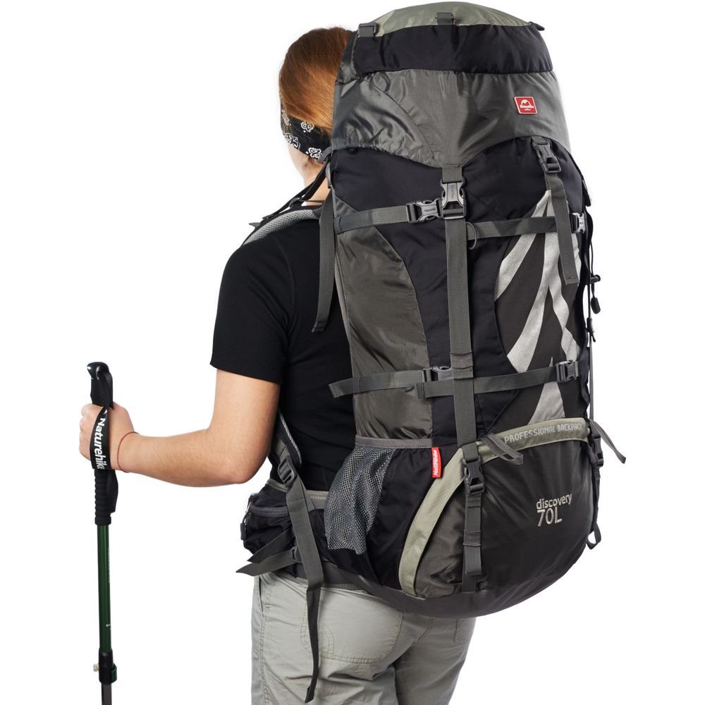 Рюкзак туристичний Naturehike NH70B070-B, 70 л + 5 л, чорно-сірий 11