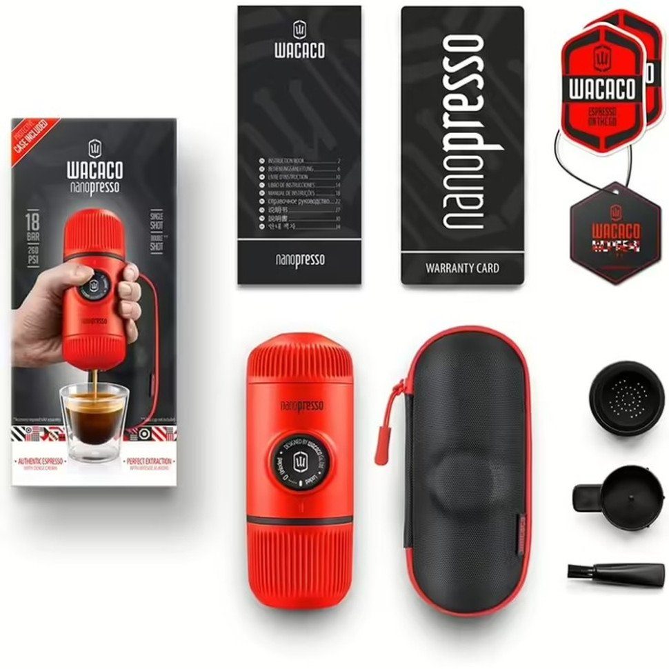 Портативна еспресо-кавоварка Wacaco Nanopresso червона з чохлом, механічна, для меленої кави 2