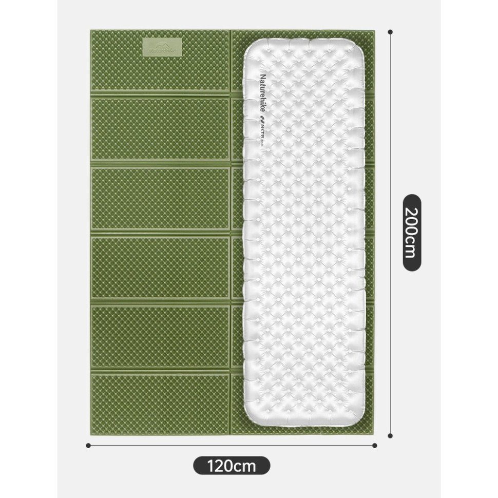 Килимок туристичний складаний двомісний IXPE Naturehike CNK2450WS044 з алюмінієвою плівкою, 200x120x1.8 см, оливковий 2