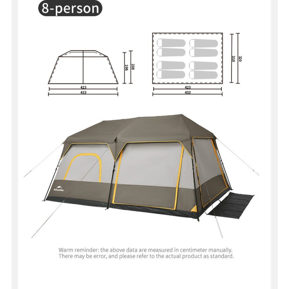 Намет восьмимісний Naturehike Cape 13.1 CNK2450WS050 з швидким розкриттям, сіро-коричневий 2