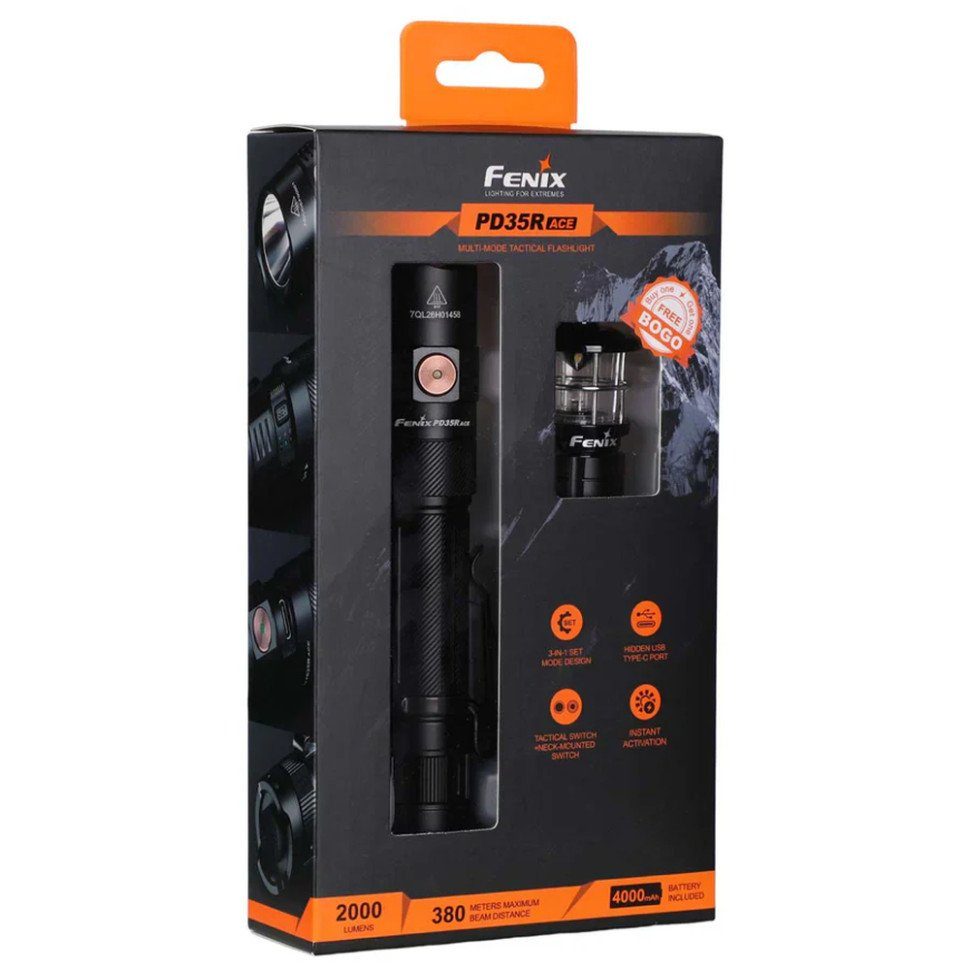 Ліхтар тактичний ручний Fenix PD35R ACE LED 2000 лм + наключний ліхтар CL01 (помаранчевий) | Лімітована серія 8