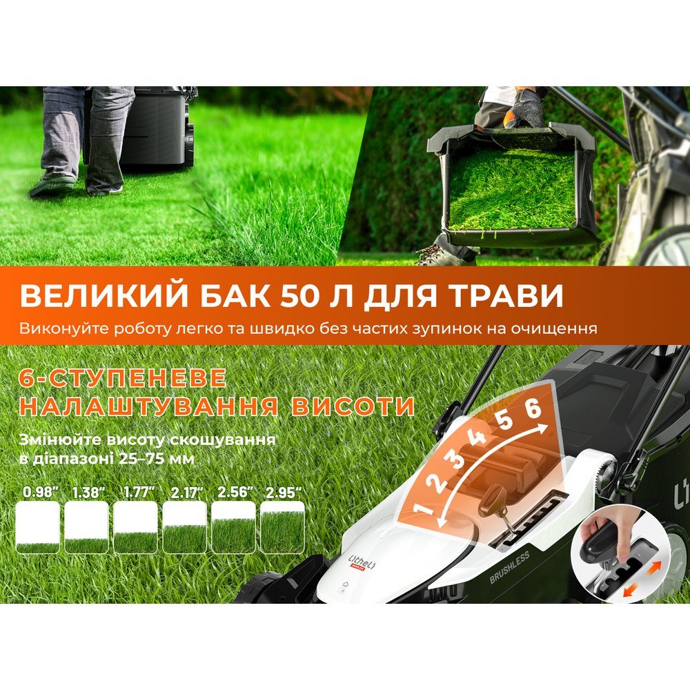 Акумуляторна газонокосарка Litheli, живлення від павербанків (УМБ Litheli Power Bank 20000 mAh, 45 W, 4А 2 шт в комплекті) 7
