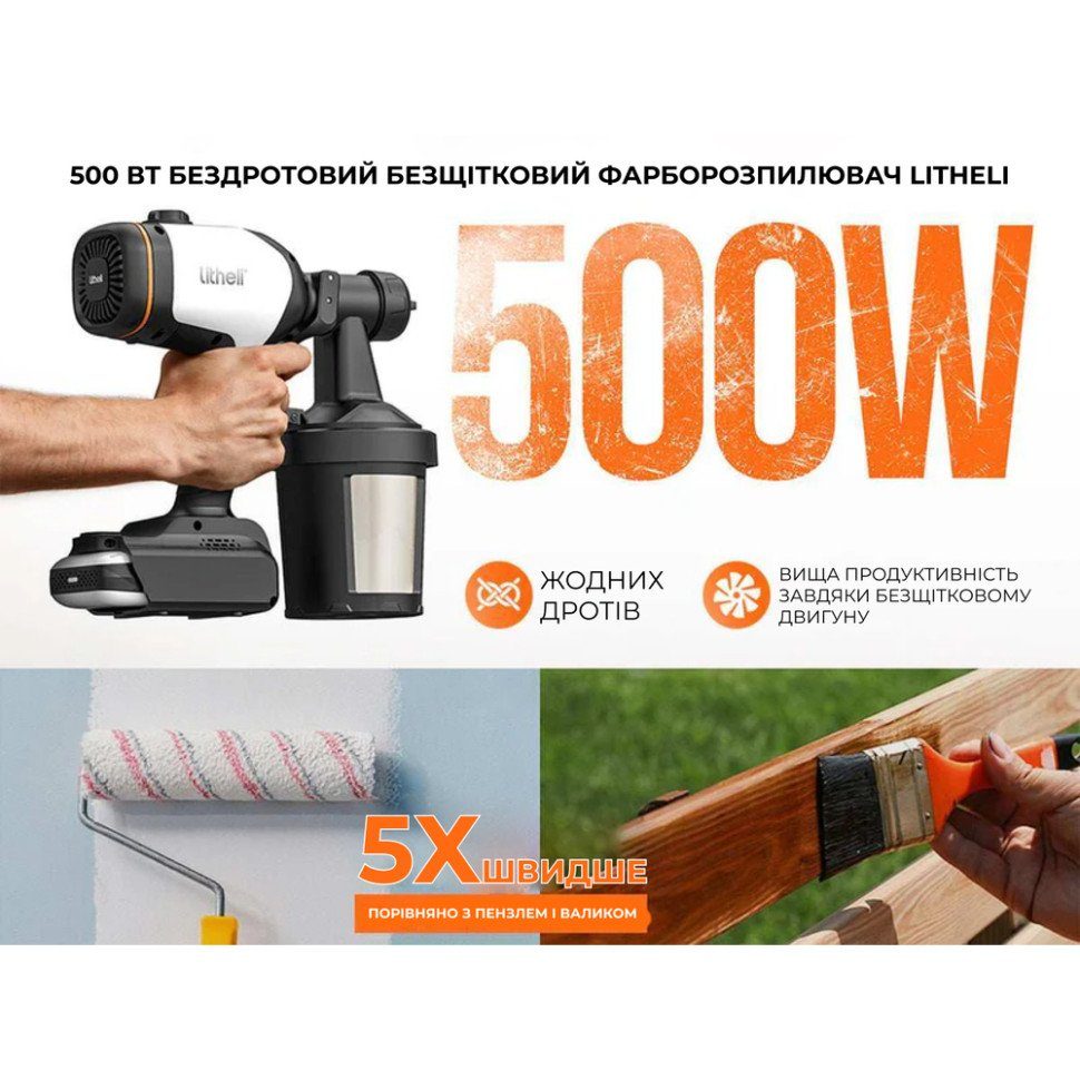 Акумуляторний фарборозпилювач безщітковий Litheli, живлення від павербанку (УМБ Litheli Power Bank 20000 mAh, 45 W, 4А в комплекті) 4