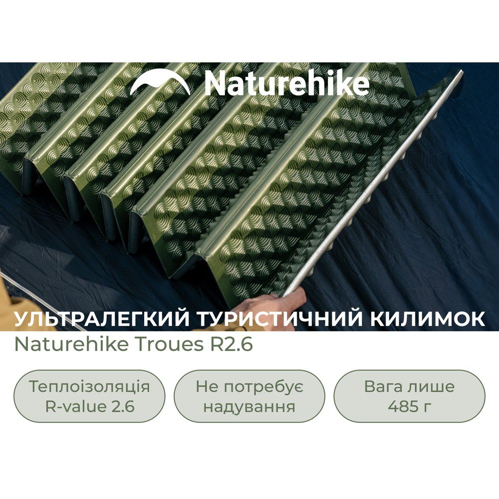 Килимок туристичний складаний одномісний IXPE Naturehike CNK2650WS010 з алюмінієвою плівкою, 185x56x2.3 см, зелений 7