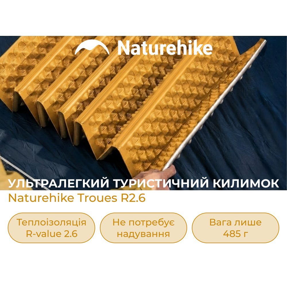Килимок туристичний складаний одномісний IXPE Naturehike CNK2650WS010 з алюмінієвою плівкою, 200x60x2.3 см, жовтий 5