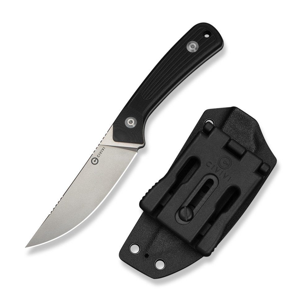 Ніж фіксований туристичний Civivi Carveth (9,1 см) AEB-L / G10 чорний з чохлом 4