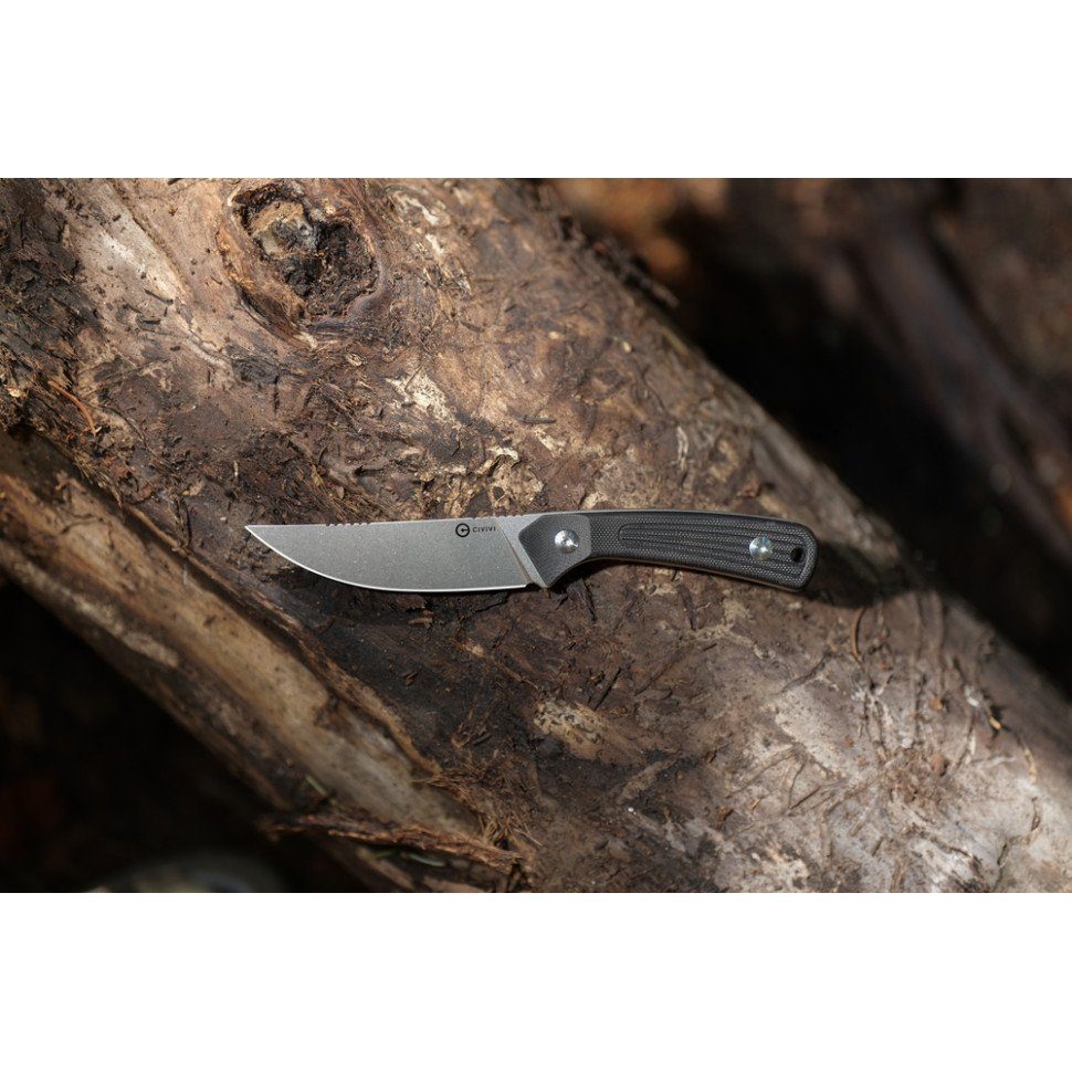 Ніж фіксований туристичний Civivi Carveth (9,1 см) AEB-L / G10 чорний з чохлом 11