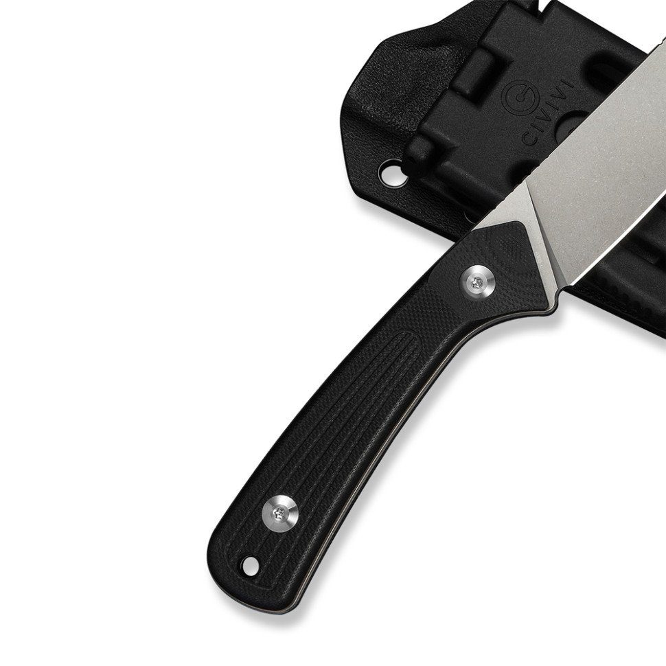 Ніж фіксований туристичний Civivi Carveth (9,1 см) AEB-L / G10 чорний з чохлом 6