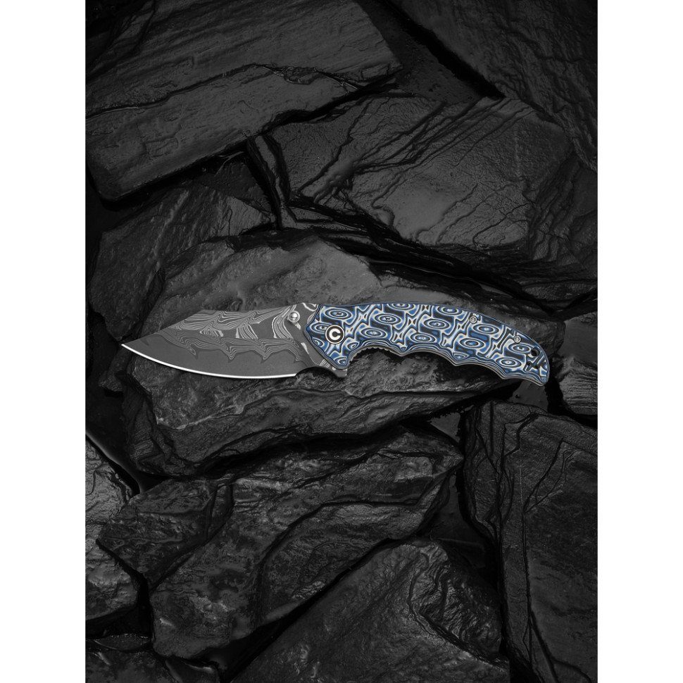 Ніж складаний туристичний Civivi Pentad (8.8 см) Damascus / Micarta синій/білий 9